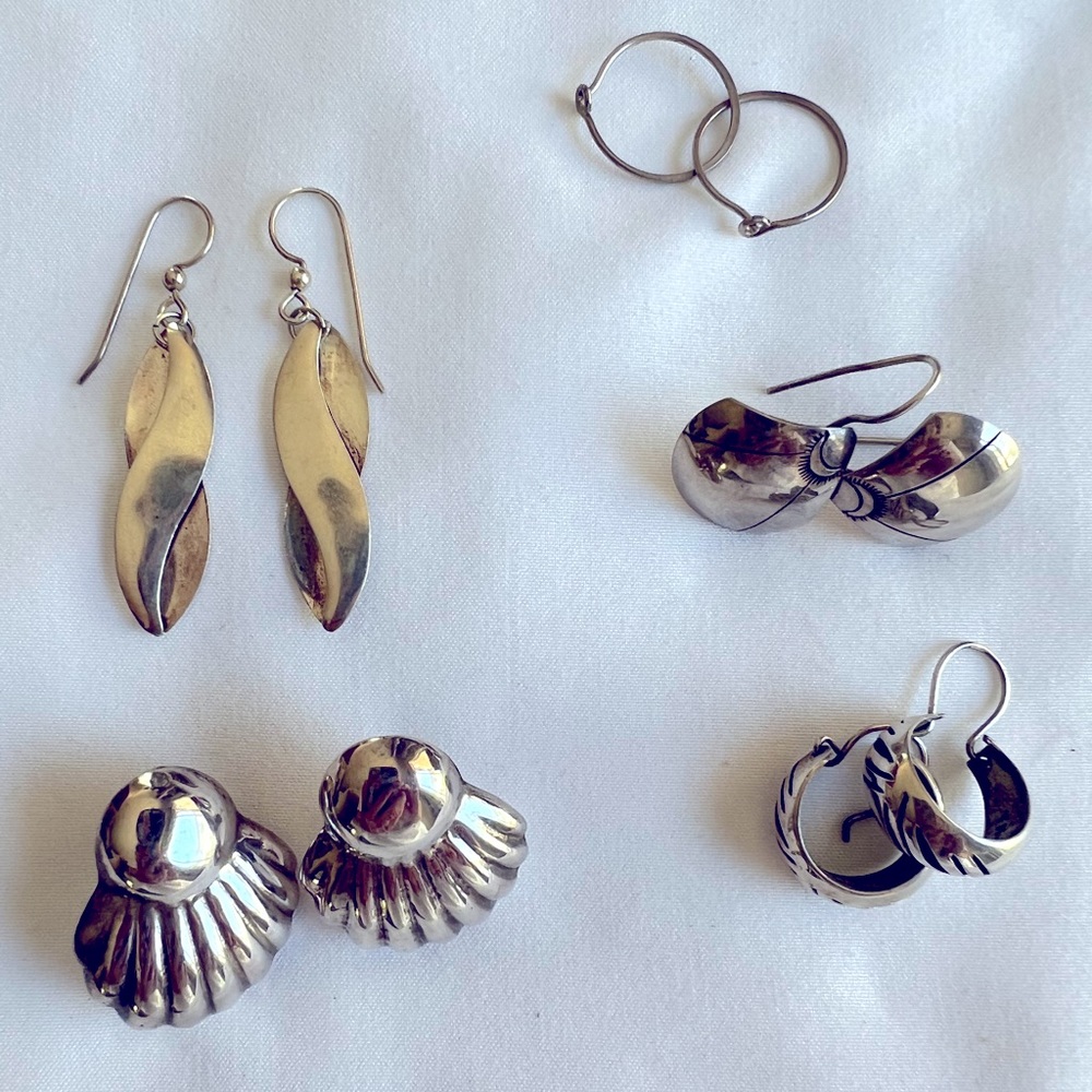 5 pairs of Sterling Silver Earrings. Various sizes. Perfect for everyday!